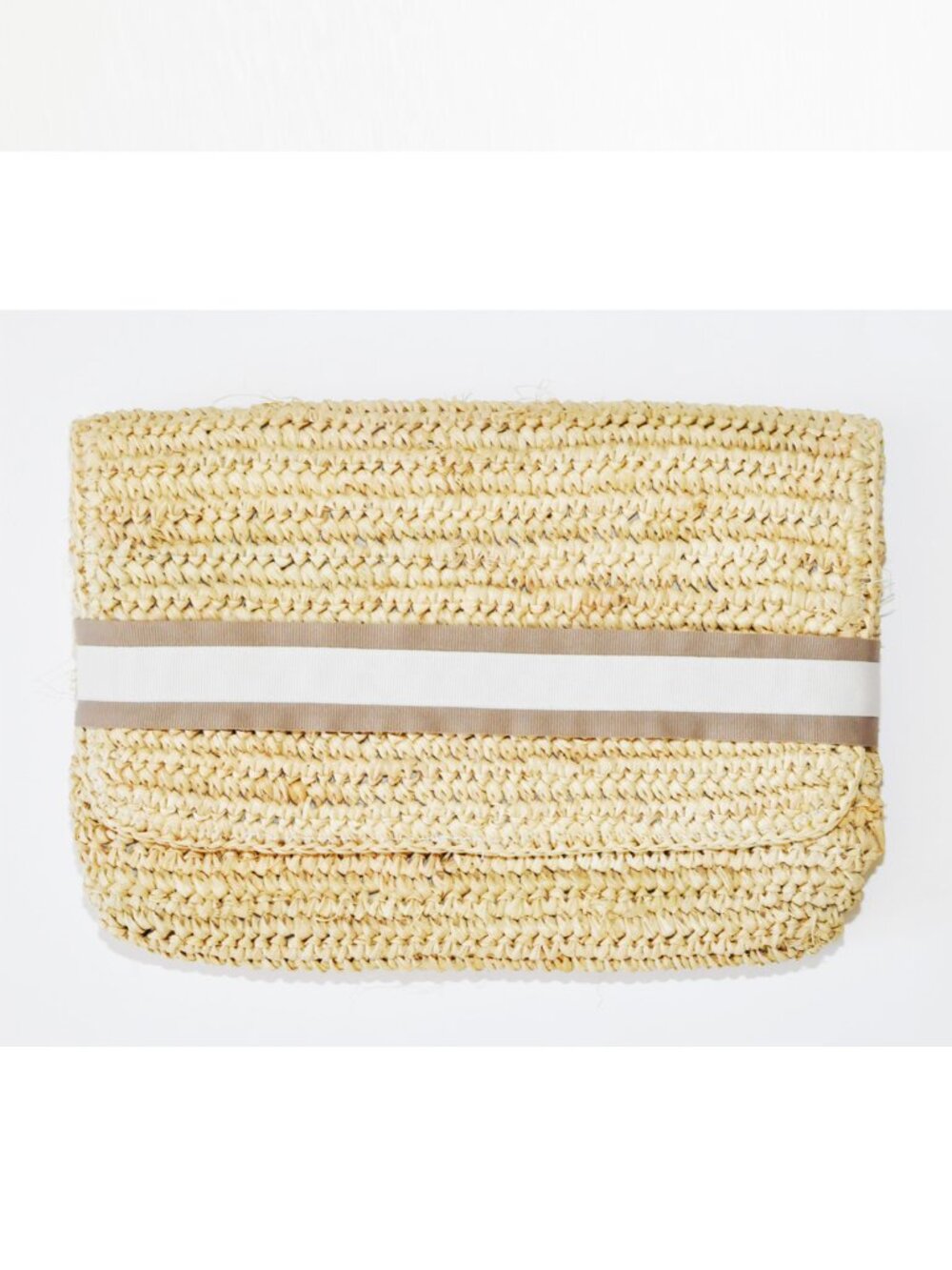 Hat Attack Straw Woven Striped Elastic Clutch Handbag NWT